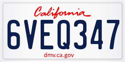 CA license plate 6VEQ347