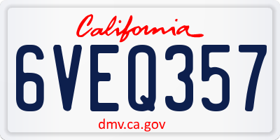 CA license plate 6VEQ357