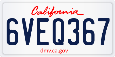 CA license plate 6VEQ367