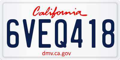 CA license plate 6VEQ418