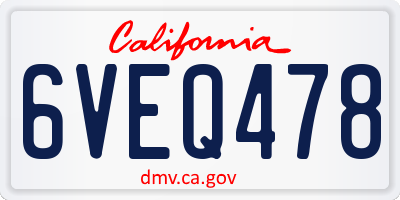 CA license plate 6VEQ478