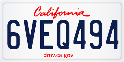 CA license plate 6VEQ494