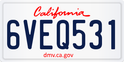 CA license plate 6VEQ531