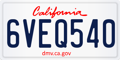 CA license plate 6VEQ540