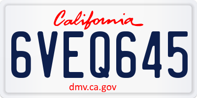CA license plate 6VEQ645