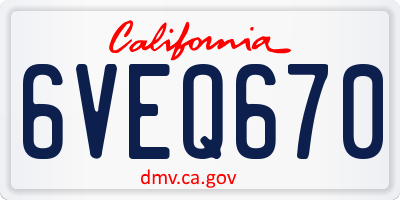 CA license plate 6VEQ670