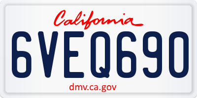 CA license plate 6VEQ690