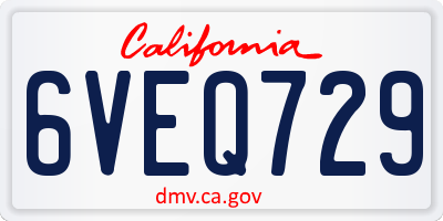CA license plate 6VEQ729