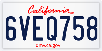 CA license plate 6VEQ758