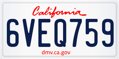CA license plate 6VEQ759