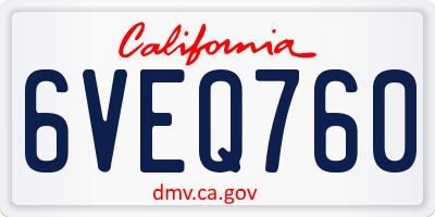 CA license plate 6VEQ760