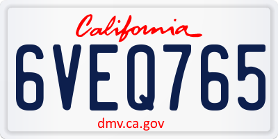 CA license plate 6VEQ765