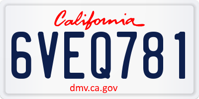 CA license plate 6VEQ781