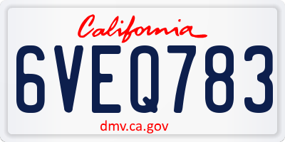 CA license plate 6VEQ783