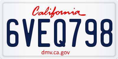 CA license plate 6VEQ798