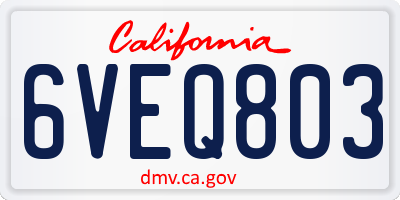 CA license plate 6VEQ803