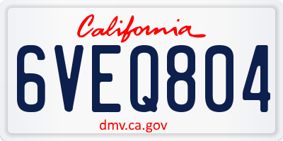 CA license plate 6VEQ804