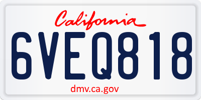 CA license plate 6VEQ818