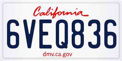 CA license plate 6VEQ836