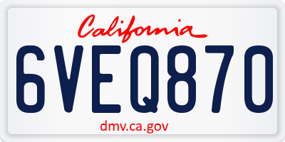 CA license plate 6VEQ870