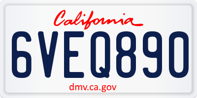 CA license plate 6VEQ890