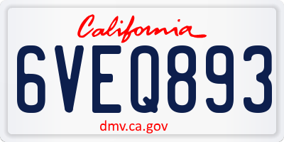 CA license plate 6VEQ893