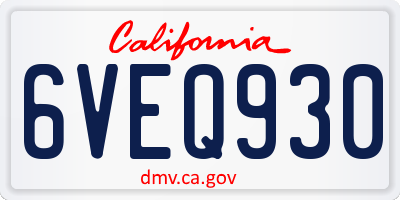CA license plate 6VEQ930