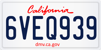 CA license plate 6VEQ939