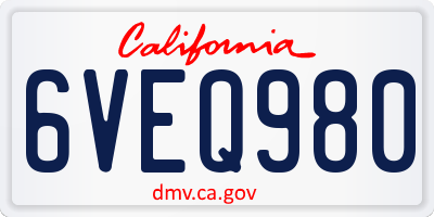 CA license plate 6VEQ980