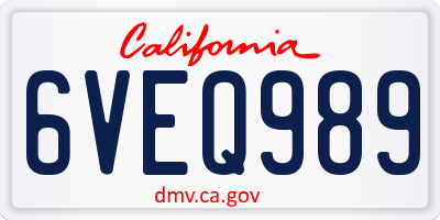 CA license plate 6VEQ989