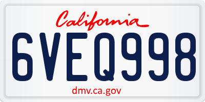 CA license plate 6VEQ998