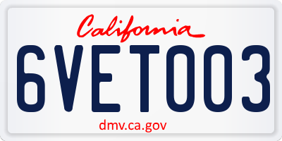 CA license plate 6VET003