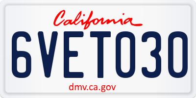 CA license plate 6VET030