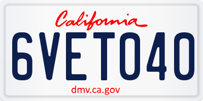 CA license plate 6VET040