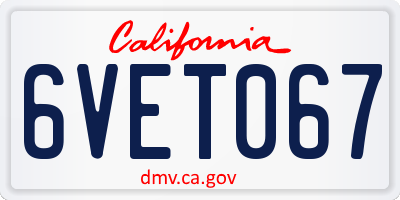 CA license plate 6VET067