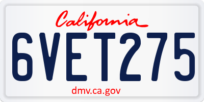 CA license plate 6VET275