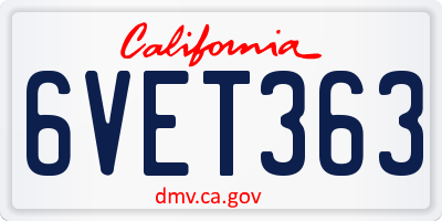 CA license plate 6VET363
