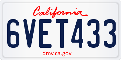 CA license plate 6VET433