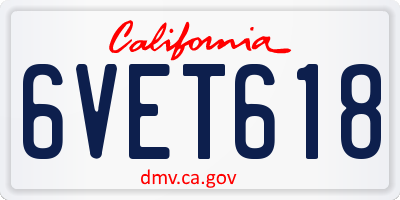 CA license plate 6VET618
