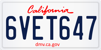 CA license plate 6VET647