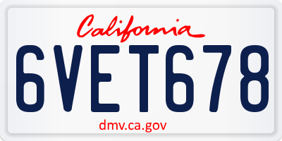 CA license plate 6VET678