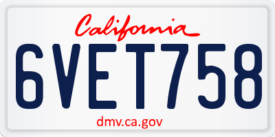 CA license plate 6VET758