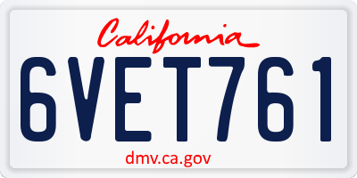 CA license plate 6VET761