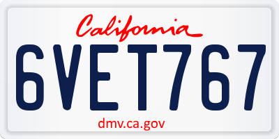 CA license plate 6VET767