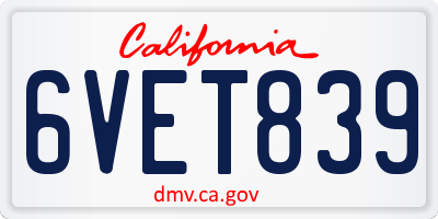 CA license plate 6VET839