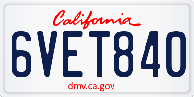 CA license plate 6VET840