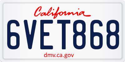 CA license plate 6VET868