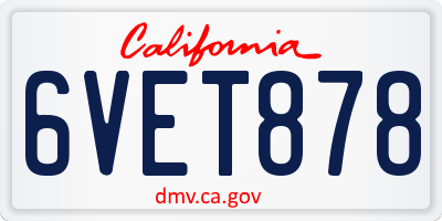 CA license plate 6VET878