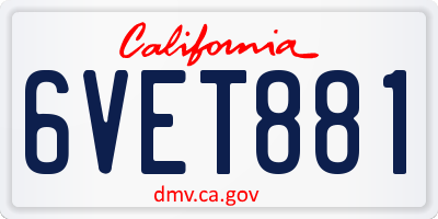 CA license plate 6VET881