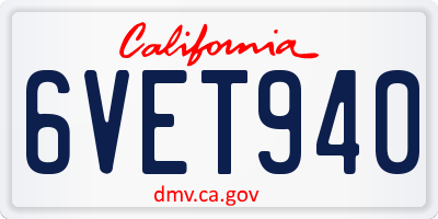 CA license plate 6VET940